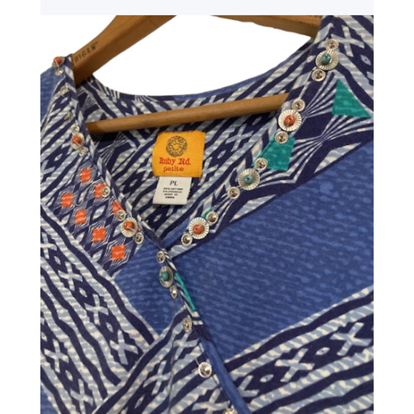 Azure Blue EMBELLISHED Blouse - Ruby Rd. Petite - Picture 3 of 9